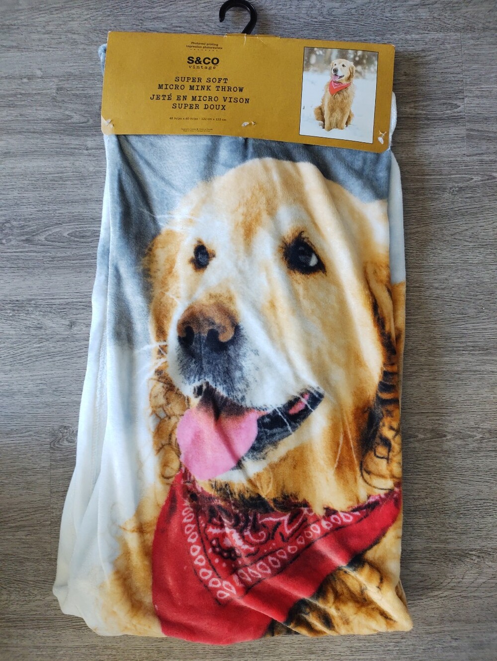 NEW S&CO vintage Golden Retriever Micro Mink Throw